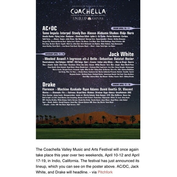 Coachella 2015 Graphic T-Shirt Men's XL Music Festival Lineup Official Merc NWOT - Picture 2 of 12